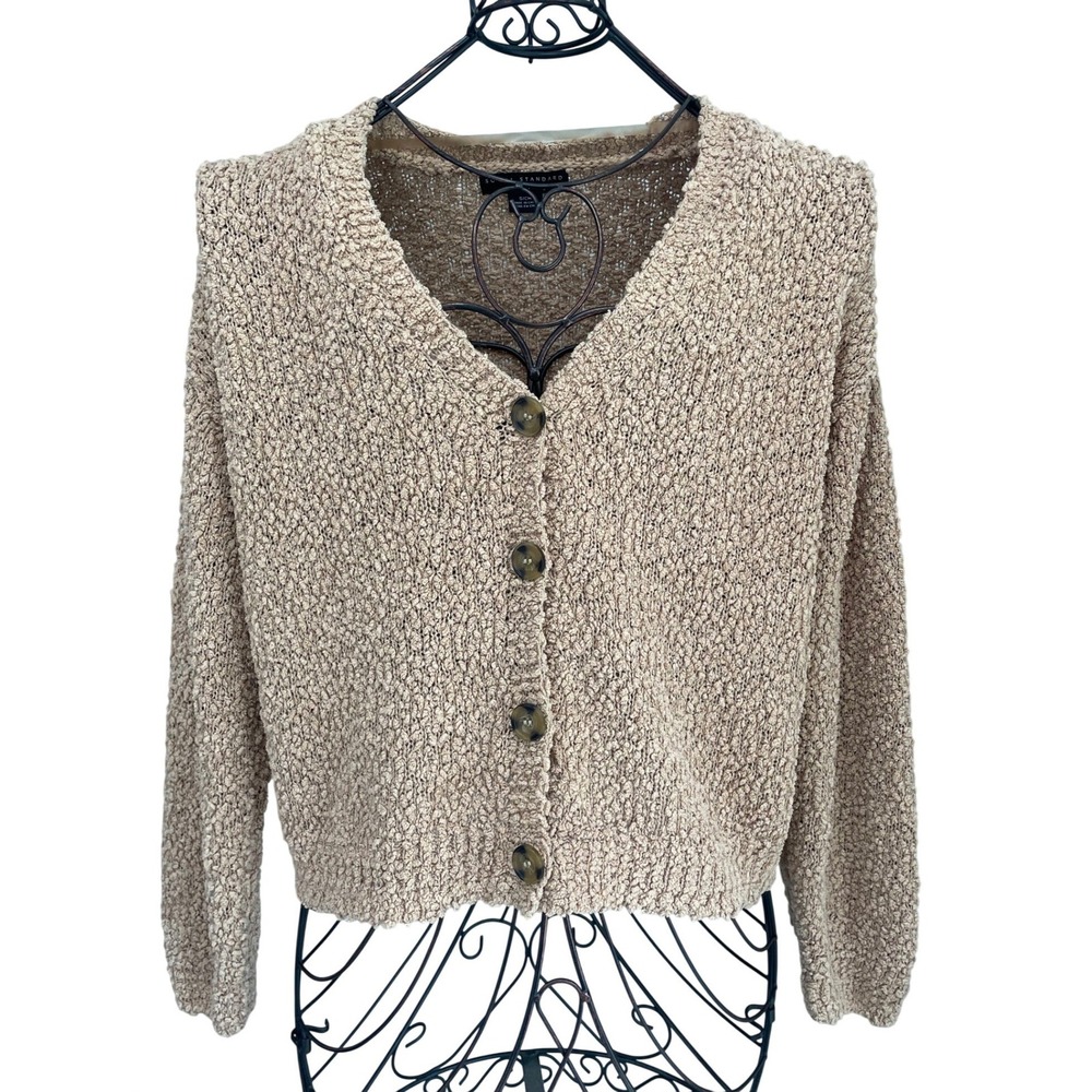 Social Standard by Sanctuary Tan Popcorn Textured Cardigan Sweater Small Preppy